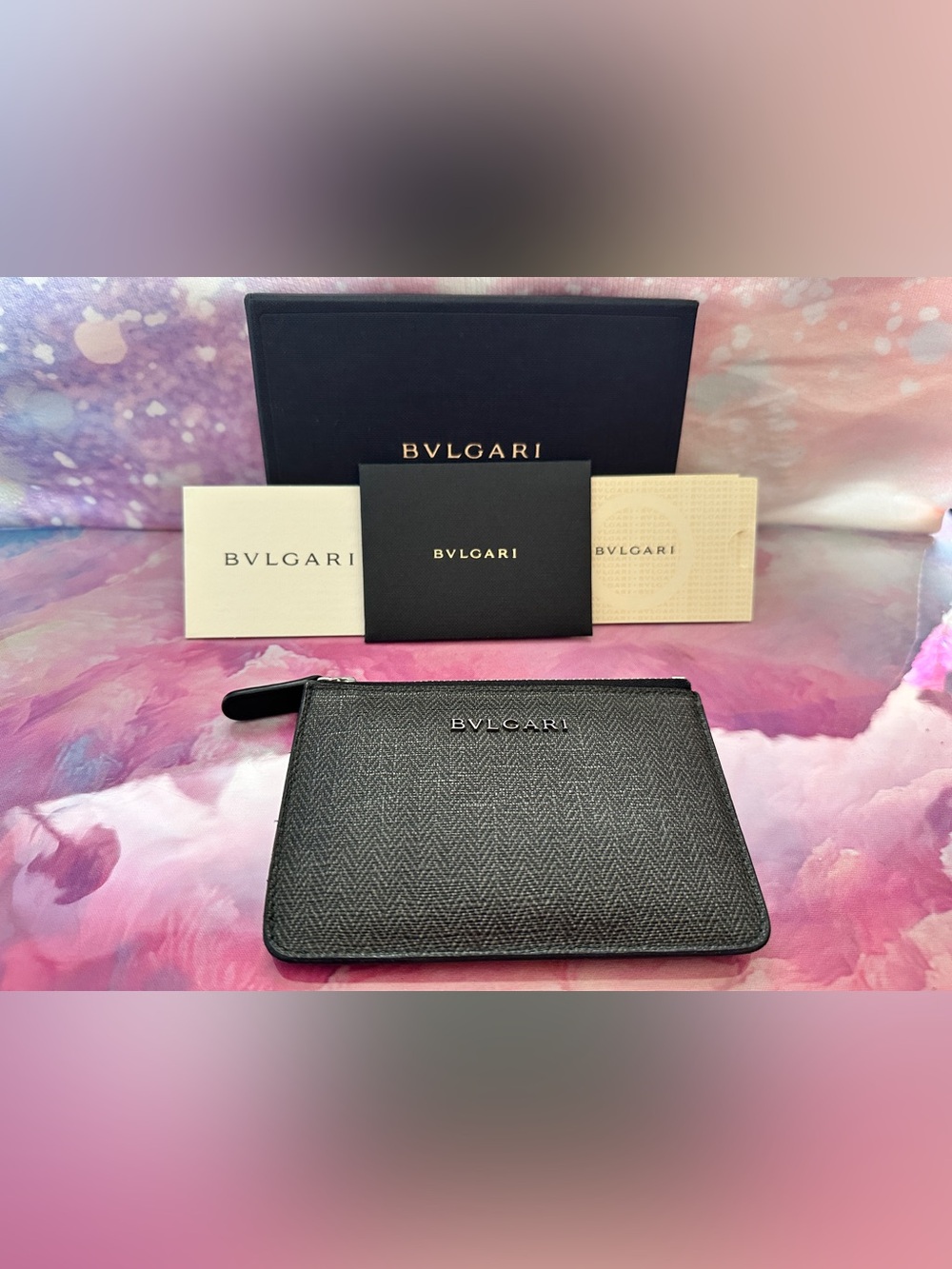 Bvlgari Week End Keyholder/Cardcase (Charcoal Gray, EUC)